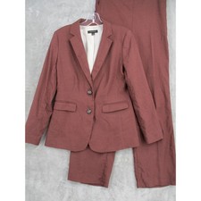 Ann Taylor Pantsuit Womens 2 Linen Blend Blazer Wide Leg Office Lightweight Zip