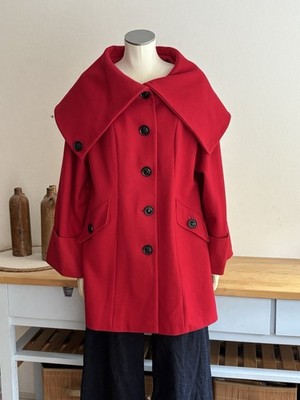 Roter Mantel aus Wollmischung Oversize Cape Kragen pro Una Vintage 2000er Y2K Größe UK 14 L