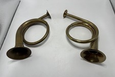 Vintage Brass Signal Bugle Horns Pair Decorative Military Nautical Style