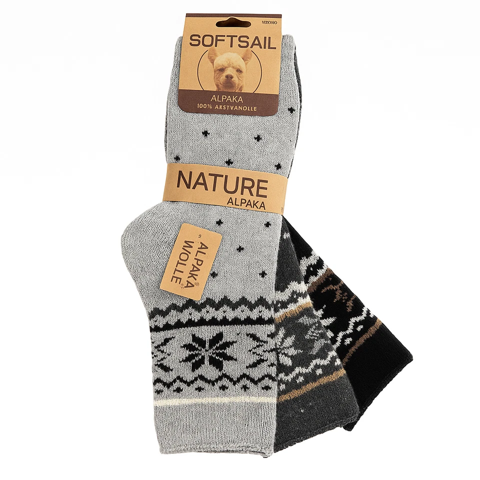 3 Paar Alpaka Socken Herren Damen Wollsocken Wintersocke dick gestrickt Strümpfe - Bild 2 von 4