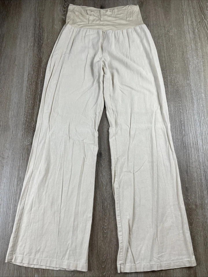 Love Tree Ultra Wide Leg Linen Pants Women's Medium Stretch Waist High Rise Boho - Image 2 of 4