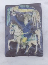 ANCIEN CARREAU PERSAN/ KADJAR CÉRAMIQUE polychrome