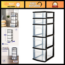 5-Tier Clear Plastic Storage Organizer Tower - Multi-Purpose Drawer Unit for Hom