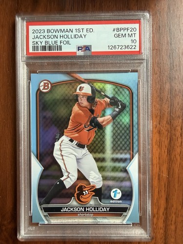 2023 Bowman 1st Edition Jackson Holliday #BPPF-20 Sky Blue Foil (RC) PSA 10