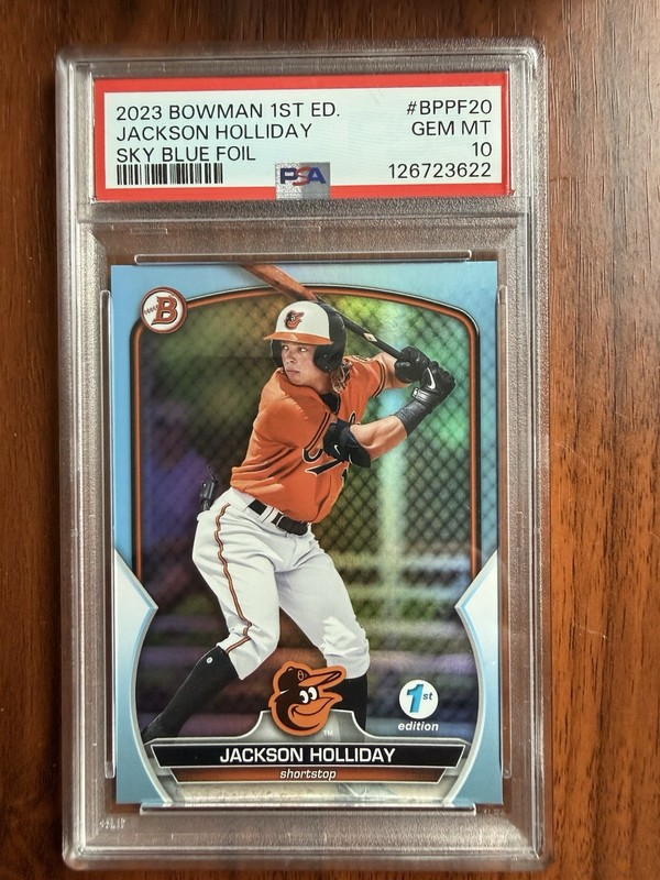 2023 Bowman 1st Edition Jackson Holliday #BPPF-20 Sky Blue Foil (RC) PSA 10