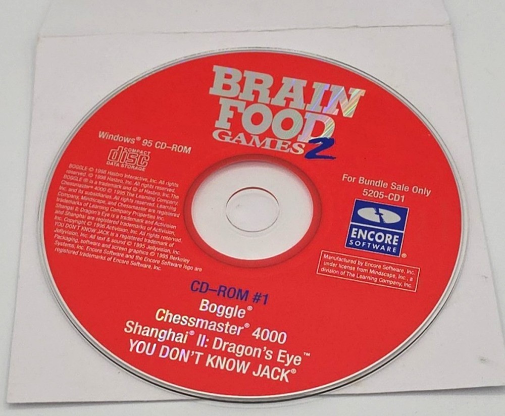 Encore Software Brain Food Games 2 PC CD-ROM 4 Games Red Vintage Windows 95