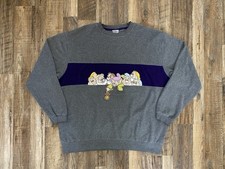 Vintage Disney Store Seven Dwarfs Embroidered Fleece Crewneck Shirt Gray SIZE L