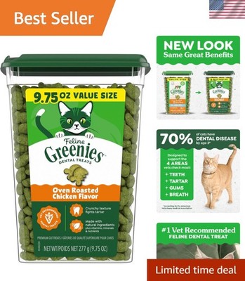 Crunchy Dental Cat Treats - Natural Chicken Flavor, 9.75 oz Tub - Healthy Snack!