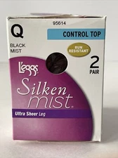 L’EGGS Silken Black Mist Ultra Sheer Leg Control Top Pantyhose Q Run Resistant