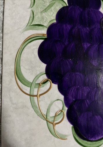 Hand-Painted Brazilian Stoneware Trivet / Cheeseboard - Grapevine Design Signed - Picture 2 of 6