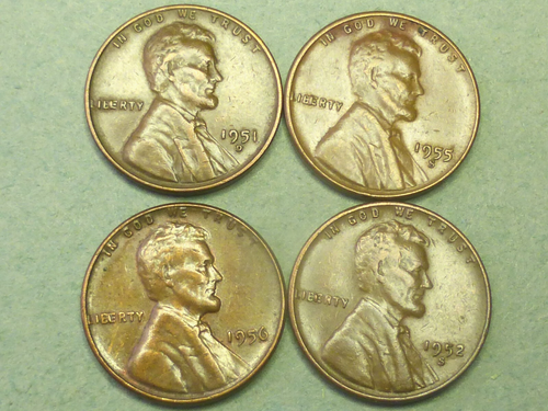 4 DIFF DATES "BIE" WHEAT LINCOLN CENTS