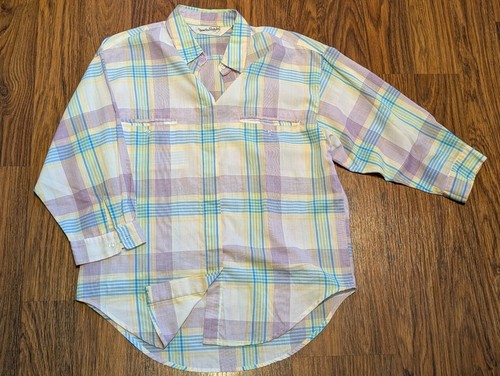 CAMISA OVERSIZE DIANE VON FURSTENBERG DE COLECCIÓN blusa a cuadros pastel corte novio 4B - Imagen 6 de 13