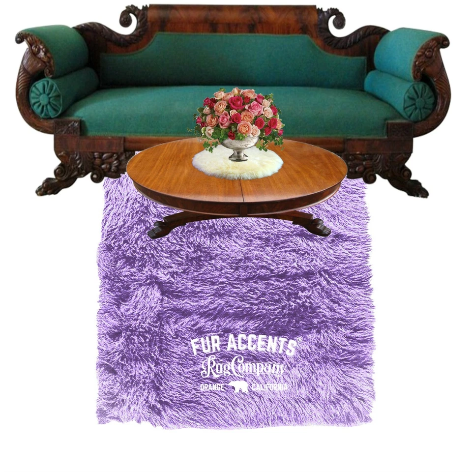 Alfombra peluda lavanda contemporánea, felpa de piel sintética, forro de gamuza adherida, hecha en EE. UU. Foto 3 de 4