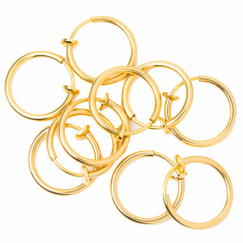 Fake Earring Lip Nose Belly Eyebrow Non-Piercing Rings - 10 Pack - Gold I.P.