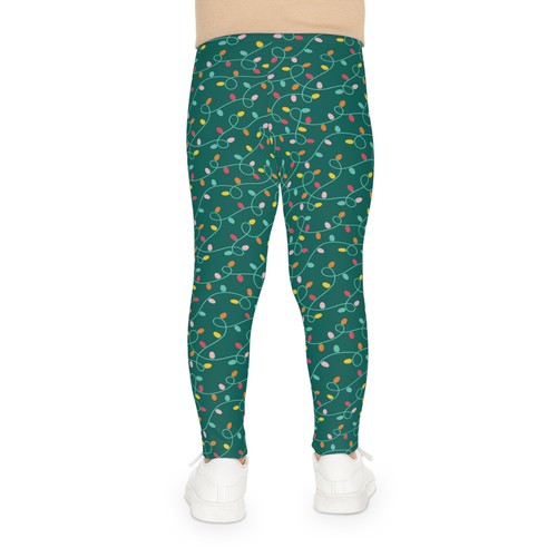 Kids Holiday Lights Print Leggings, Comfy 4-Way Stretch, Elastic Waistban - Picture 4 of 36
