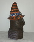 Vintage Black Halloween Cat Witch on Fence Terra Cotta Crackle Finish — photo 4