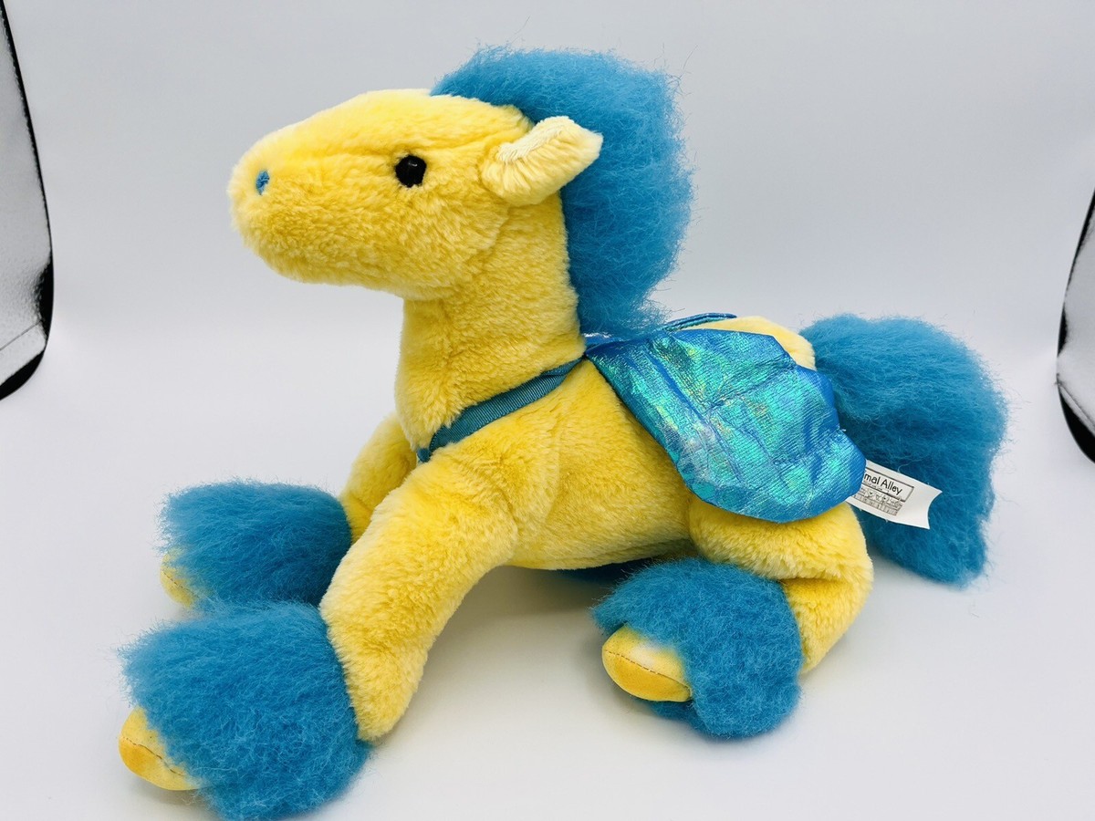 PEGASUS Animal Alley Toys R Us Vintage YELLOW TEAL Plush 9” horse