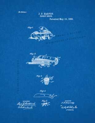 Pocket Knife Patent Print Blueprint