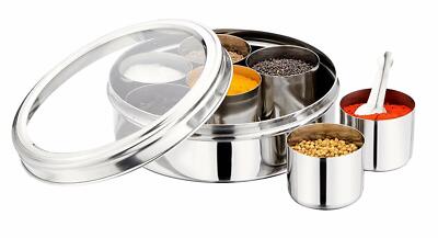 S4U SPICE BOX【完全版】 9pc Authentic Indian Stainless Steel Spices Box | Masala Dabba