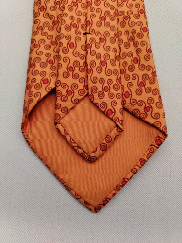 Hermes Paris 5256 SA Silk Designer Necktie H Figure Swirl Pattern Orange Men Tie - Picture 8 of 15