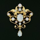 Teardrop Dangle Open Pin Brooch Pendant Vintage 14k Yellow Gold Cabochon Opal