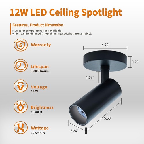 Spotlight 3 Pack 12W Spot Light Indoor 5CCT 2700K-6000K Selectable Dimmable L... - Picture 7 of 7