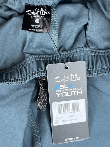 Salt Life SLX-QD Aqua Swim Trunks Youth Boys L 14-16 Gray NWT - Picture 2 of 8