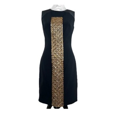 Theia Women's Black Dress with Embellished Gold Beading Size 6 | eBay
