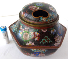 19c Rare Stunning Japanese Ginbari Cloisonne Koro Vase & Lid With Heart Cut Outs