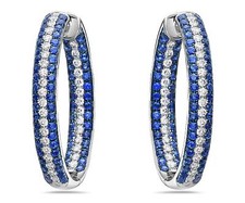 7.80CT DIAMOND & SAPPHIRE 18KT WHITE GOLD 3 ROW INSIDE OUT HOOP HANGING EARRINGS