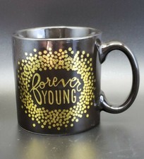 burton burton Coffee Mug Forever Young Black Gold Gilt Ceramic Cup Tea