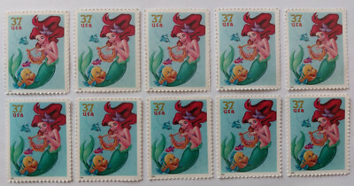 THE LITTLE MERMAID - 10 UNUSED US Postage Stamp Lot BRAND NEW - Disney Gift Idea