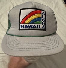 Vintage 80s 90s Hawaii Aloha Rainbow Patch Trucker Hat Cap Mesh Snapback