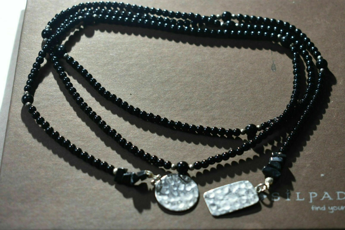 Silpada N1467 Onyx Lariat Necklace Sterling Silver Beaded Black