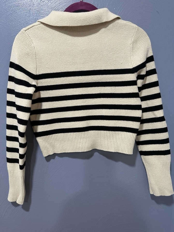 women's Happily Grey cropped tan and black striped sweater size Medium