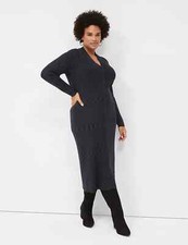 Lane Bryant V-Neck Rib Button Front Sweater Dress Navy Plus Size 18/20 NWT
