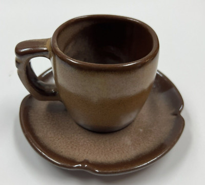 Vintage Frankoma 5E Pottery Plainsman Brown Satin Teacup Coffee Mug and Saucer