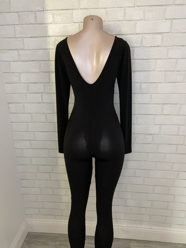 New Black Onepiece Long Sleeve Unitard Leotard Catsuit Bodysuit Jumpsuit Medium - Picture 2 of 4
