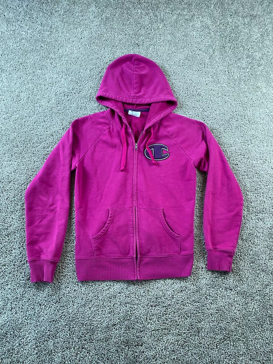 Champion Hoodie Womens Large Purple Pink Big C Logo Sweatshirt Ladies FLAW