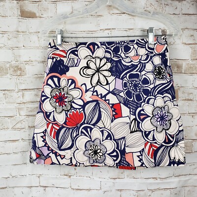 Express Size White Blue Floral Print Retro A-Line Mini Skirt Stretch