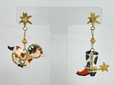 Rare Vintage 80's Lunch At The Ritz Dangle Earrings Post Horse & Boot