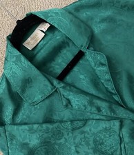 VTG Victoria's Secret Gold Label Button Emerald Green Damask Sleep Shirt Sz P/S