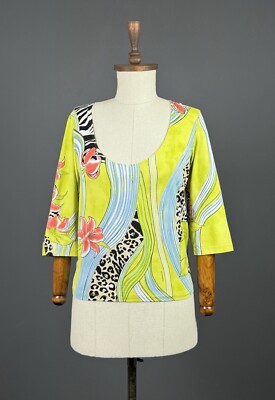 ROCCOBAROCCO Y2K Multicolor Floral Print 3/4 Sleeve Top Blouse Size S/M