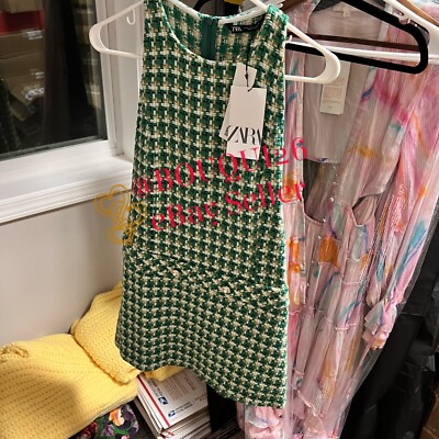 ZARA NEW WOMAN SHORT HOUNDSTOOTH TEXTURED PINAFORE DRESS GREEN XS-XL 8776/122 | eBay ZARA NEW WOMAN SHORT HOUNDSTOOTH TEXTURED PINAFORE DRESS GREEN XS-XL 8776/122 | eBay