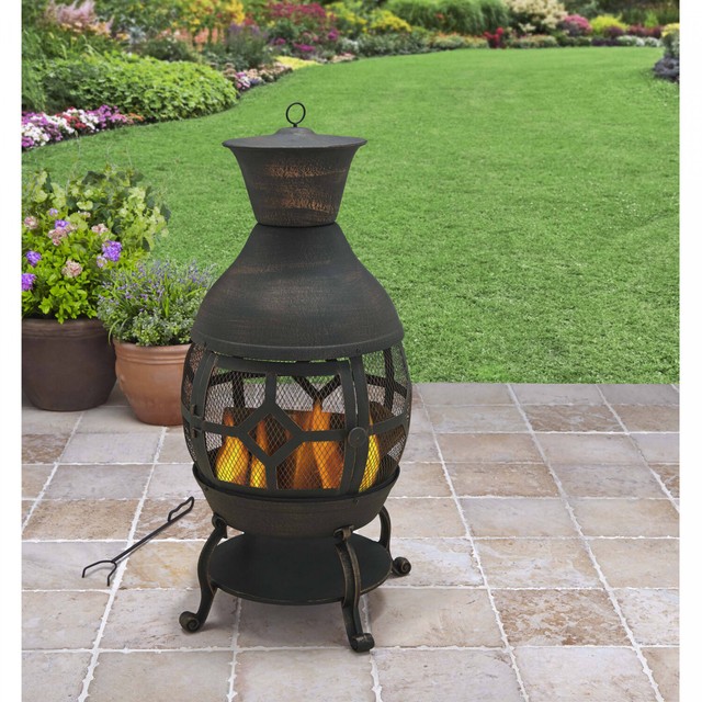 Ardoch Outdoor Fire Pit With Decorative Tile Top Cast Iron
