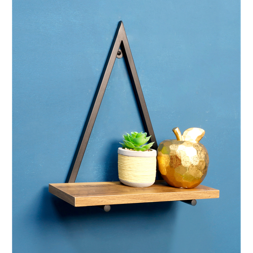 Stylish Dark Oak Triangle Wall Shelf Black Metal Frame Modern Storage Solution - Picture 6 of 8