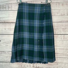 Vintage Blue Green Tartan Plaid Kilt Scottish Pure Wool Size 12 Skirt