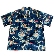 Vintage Hilo Hattie Hawaiian Shirt Men  s XL Hula Dancers Volcano Floral Print