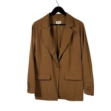 Open Edit Womens Camel Brown Lightweight Single Button Blazer Rayon Blend S