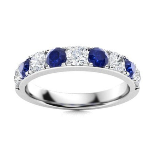 925 Sterling Silver 4MM Round Shape Black Spinel Half Eternity Ring For Women